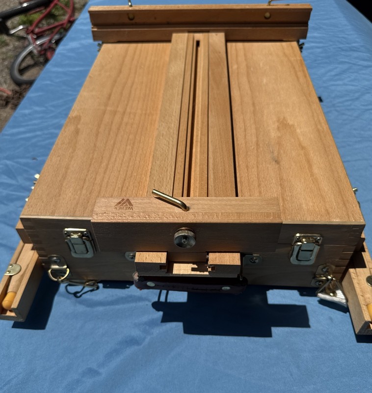 Weber Wooden French Box Field Easel With Bob Ross Paints And Brushes No Reserve