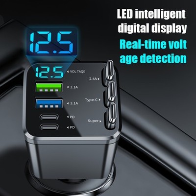 7-in-1 fast car phone charger/with 3 retractable cables and a fast charger