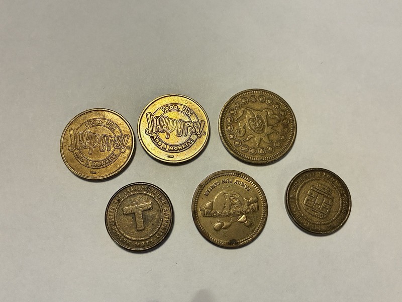 Vintage Token Lot 6. Jeepers, Incredabowl, Joker, Massachusetts Transit