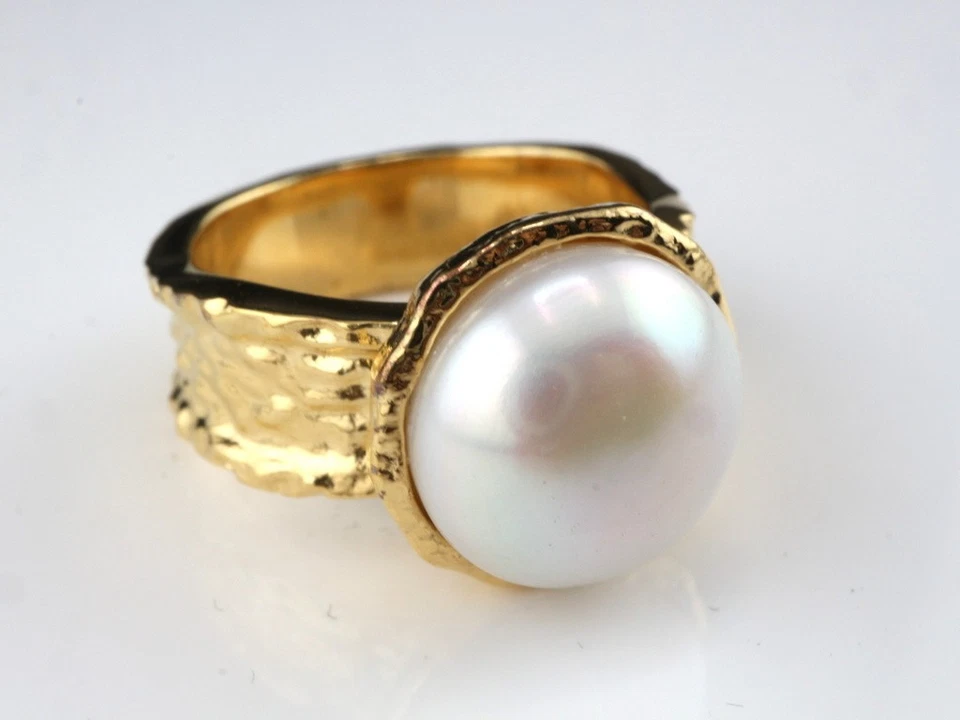 GJ69 * HARRY IVENS EDELSTEIN RING (19/59) MABE PERLE RUND EDEL 925er SILBER/VG - Bild 3 von 4