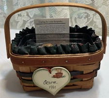 Longaberger 1991 Shades of Autumn Acorn Basket#700-BGUBS Combo w/Wooden Acorns