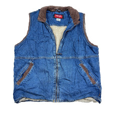 Vintage Wrangler Denim Vest Men Medium Blue Jean Sherpa Lined Corduroy Collar Y2