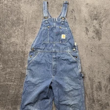 Vintage Carhartt Overalls Mens 36x30 Blue Denim R07 DST Bibs Workwear Outdoors