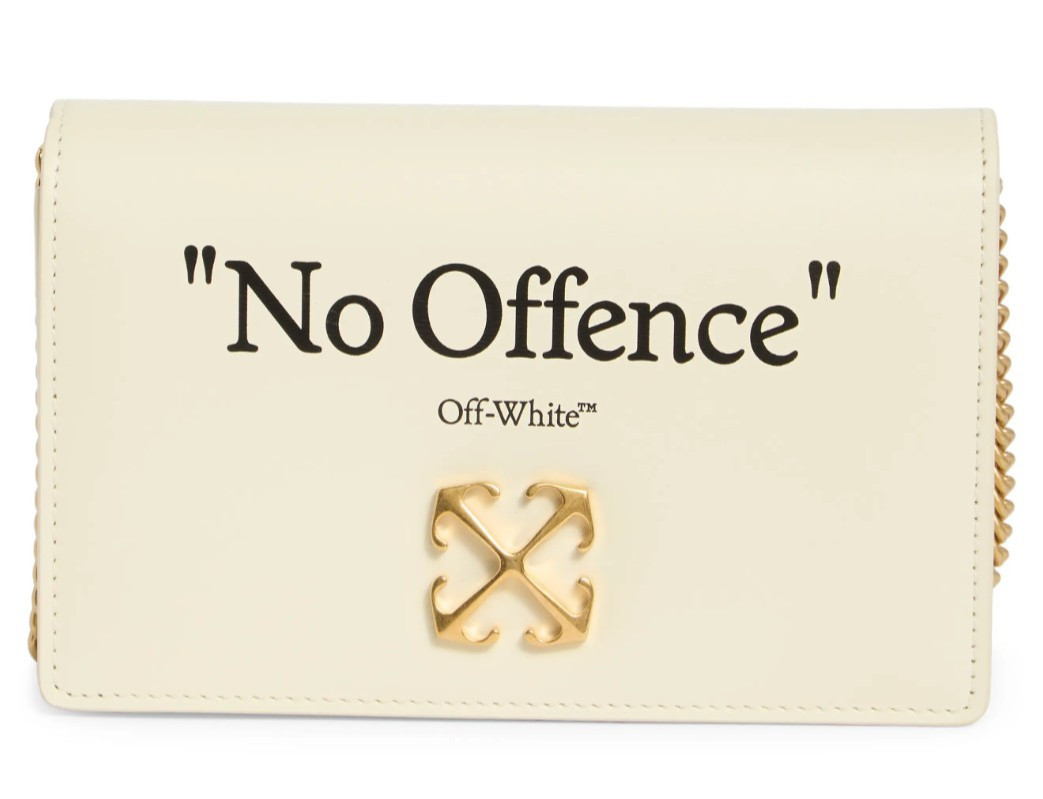 Off-White Jitney 0.5 Quote Women's Leather Crossbody Shoulder Bag Beige Black