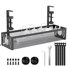 Cable Management, 15'' Under Desk Cable Management Tray No Drill 15 inch Black