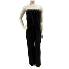 Stunning Dressy Beaded Women  s Black Wide Leg Pant Suit Size 6 Cocktail Party