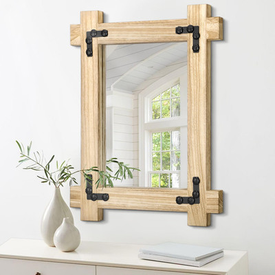 Lzuso Wooden Framed Mirrors For Wall Decor Rectangular Farmhouse Rustic Hanging