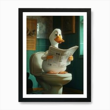 Duck On The Toilet Bathroom, Duck L Framed Wall Art Poster Canvas Print Picture