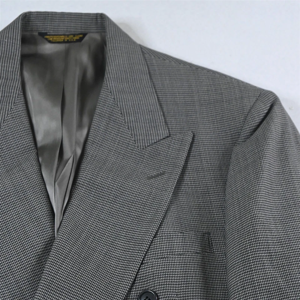Chaqueta Blazer Abrigo Deportivo De Colección Hecha en EE. UU. Doble Pecho 42R Gris Pata de Gallo Foto 2 de 4
