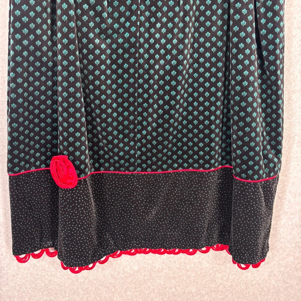 Roseta vintage plisada de terciopelo midi talla 14 esmeralda festoneada femenina romántica Foto 4 de 4