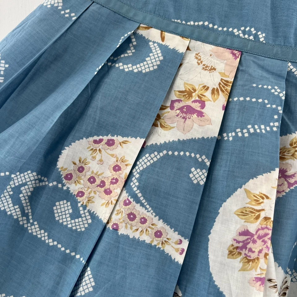 Tracy Reese Skirt Womens 2 Blue Floral Pleated Full A-Line Vintage Style Cotton Foto 3 de 4