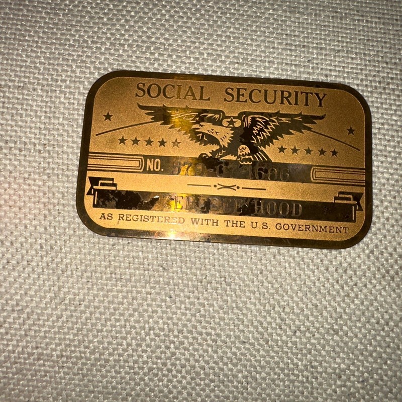 Vintage Metal Social Security Card for Custom Engraved ID Eagle Gold/Brass color