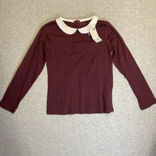 Monoprix Kids Girls Sz 8 Collard Shirt Burgundy Preppy Retro NWT 