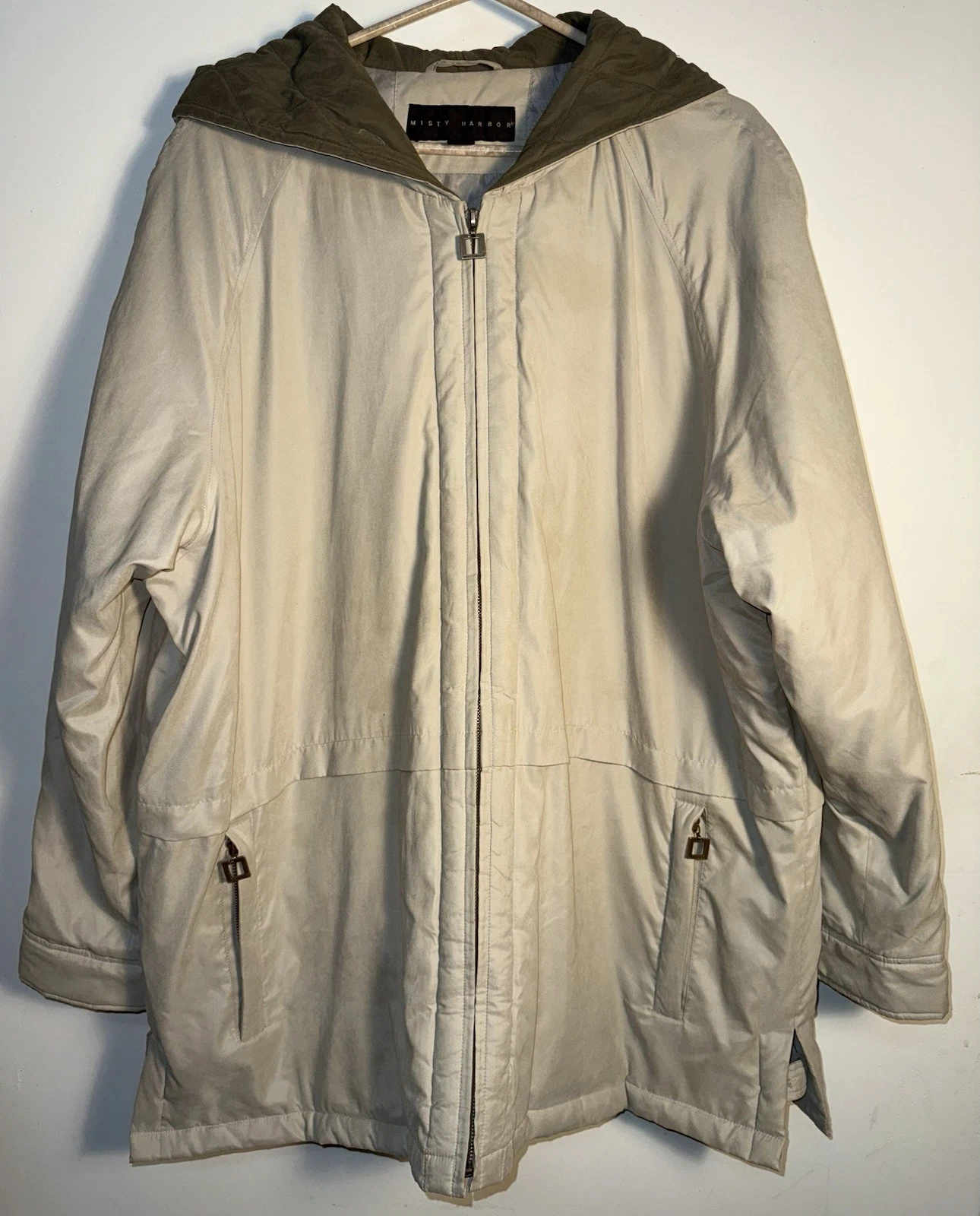 Unisex Hooded Misty Harbor Coat Jacket Size 2X Beige Zip Up Pockets
