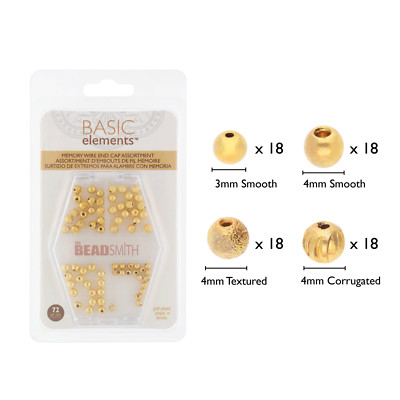 Memory Wire Gold End Caps Beadsmith (72 Pieces) Smooth, Corrugated Variety Pack