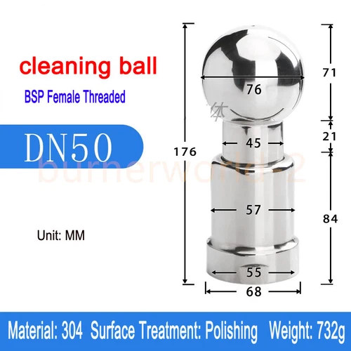 Rotary Spray Ball Cleaning Head 1/2" 3/4"1" 2" Rotating Tank Washing Nozzle CIP - Picture 9 of 9
