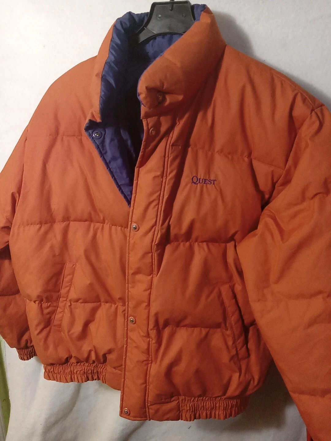 Quest Goose Down Men's Reversible Blue Orange Large L Puffer Jacket Warm