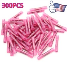 300Pcs Red Heat Shrink Butt Wire Connectors Crimp Terminals AWG 22-16 Gauge US