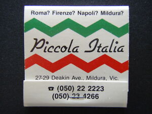 Piccola Italia 27 29 Deakin Ave Mildura 050 Matchbook Ebay