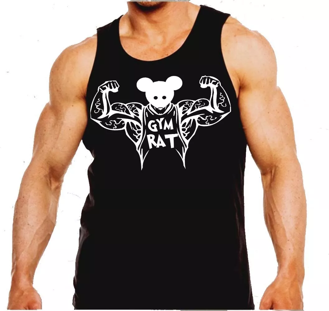 Men's Funny Gym Rat T Shirt workout fitness bodybuilding muscle biceps  weight