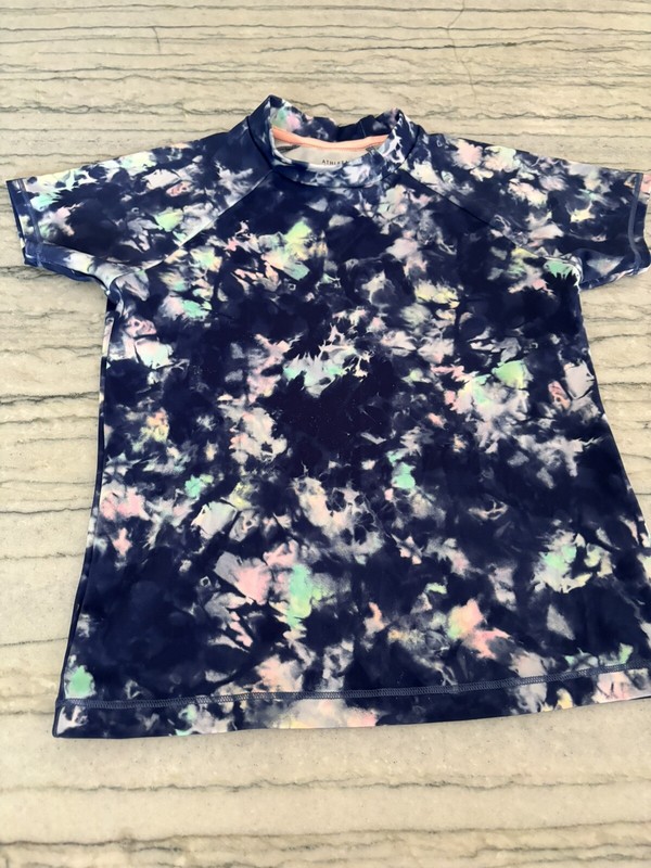 Athleta Girl Short Sleeve Navy Blue Tie Dye Rash Guard Size L 12