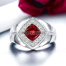 Garnet Cushion Cut Gemstone With 925 Sterling Silver Ring For Men's 635 