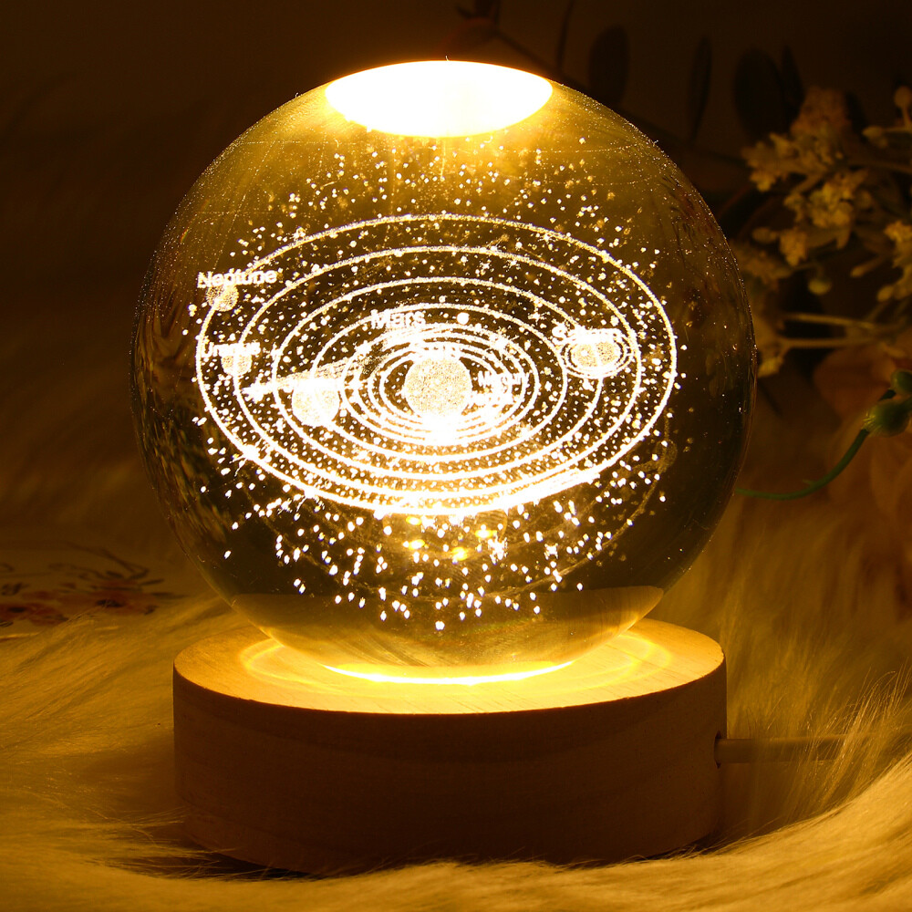 Crystal Ball Light Solar System Night Light Crystal Lamp Bedside Decorative Lamp