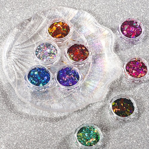 9Boxes Nail Art Flake Glitters Makeup Chunky Powder Nail Glitter Sequin - Picture 10 of 12
