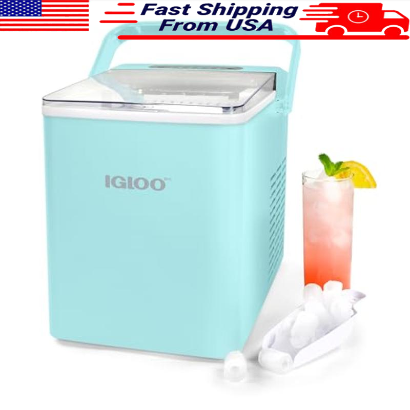 Portable Ice Maker 26 lbs in 24 hrs 9 Ice Cubes in 7 mins Handle & Scoop New-image