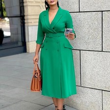 Women's Midi Dresses Lapel 3/4 Sleeve Solid Slim Work Office Casual Blazer Dress
