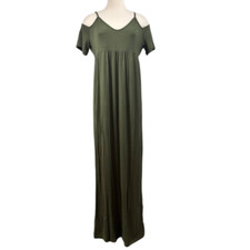 Boohoo Maternity Cold Shoulder Maxi Dress Olive Green Short Sleeve NWT