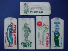 5 ORIG UNUSED CHILLY DILLY PERSONALITY PICKLE BAGS DRIVE IN MOVIE THEATRE BAGS