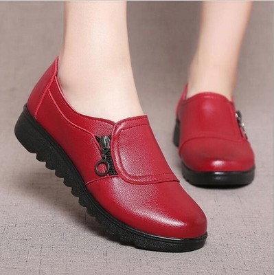 Zapatos planos de cuero suave con cabeza redonda para mujer, calzado informal