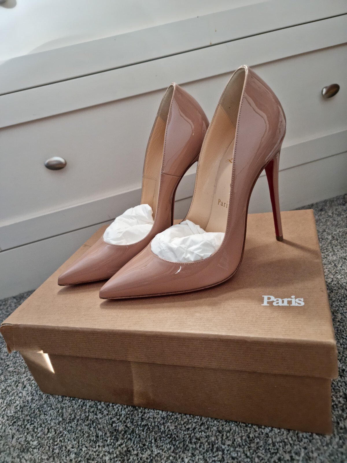 £695 Genuine Christian Louboutin So Kate 120 Nappa Shiny Latte Nude Heels 36 Uk3