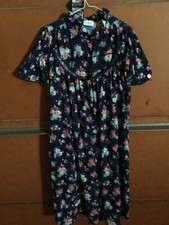 Vintage LORAINNE 2 pc navy Floral Nightie nightgown Robe Set Med/Lg