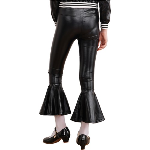 Girls Shiny Metallic Ruffled Long Pants Flares Trousers Dance-wear Kids Leggings - Picture 58 of 83