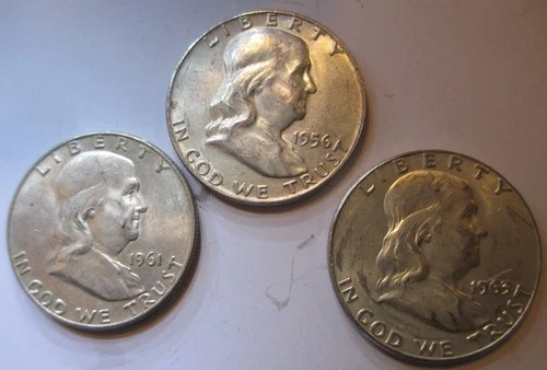 Franklin Half Dollar  Lot of 3 -SET A- 90% Silver - AU