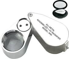 40X Jewelers Loupe with LED UV Light Stainless Steel, Pocket Size