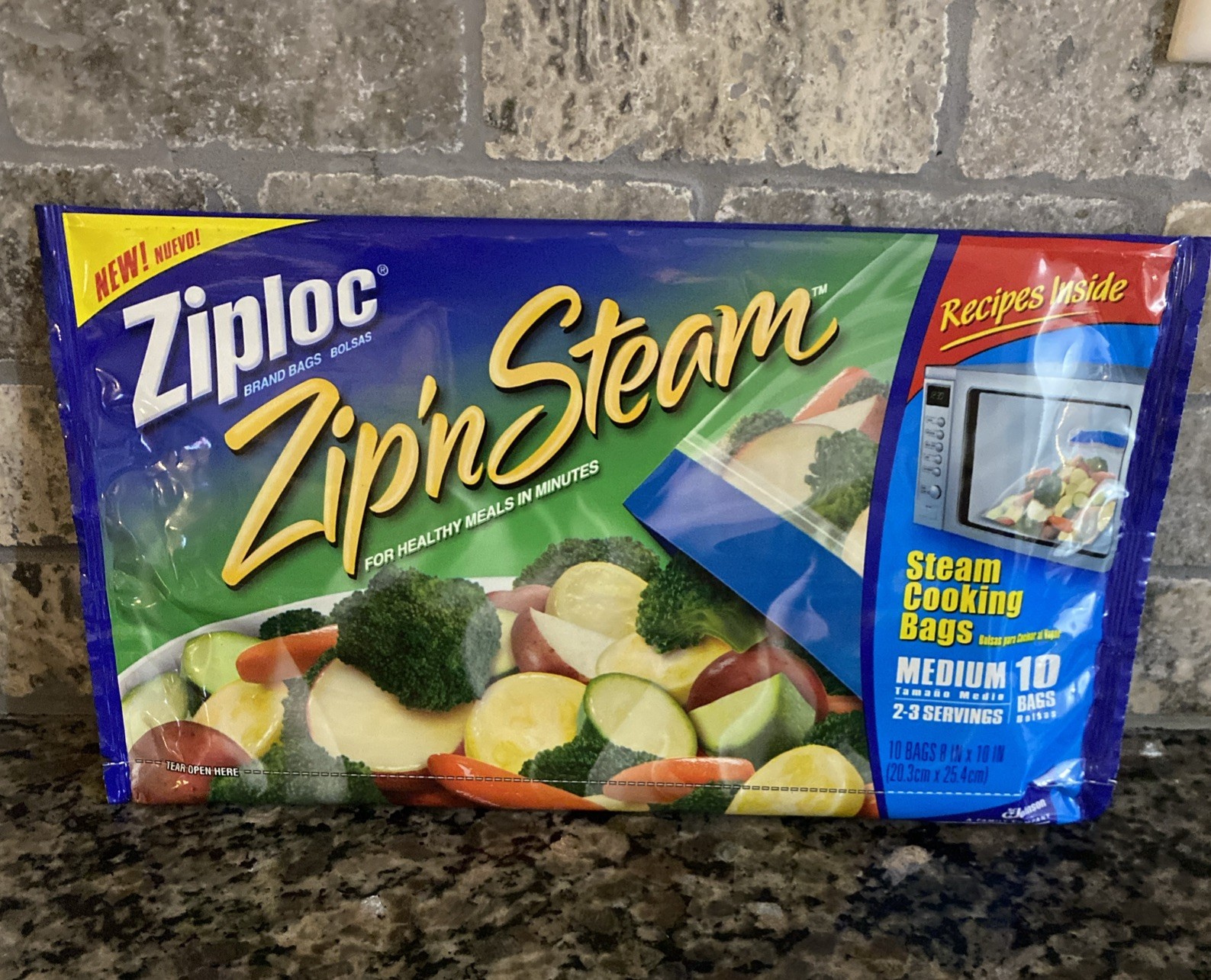Sealed Ziploc Zip 'n Steam Steam Cooking Bags Size Medium Servings 10 Bags