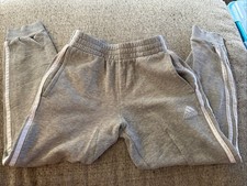 Boys Adidas Grey White Striped Sweat Pants Size S 8