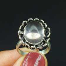 Natural Clear Quartz Gemstone Handmade 925 Sterling Silver Ring Size-5.5 US