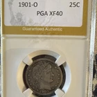 1901 Barber Quarter 25C Silver Coin Circulated  New Orleans