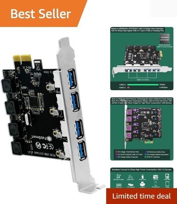 Self-Powered 4 Ports USB 3.0 PCIe Expansion Card for Ultimate Connectivity