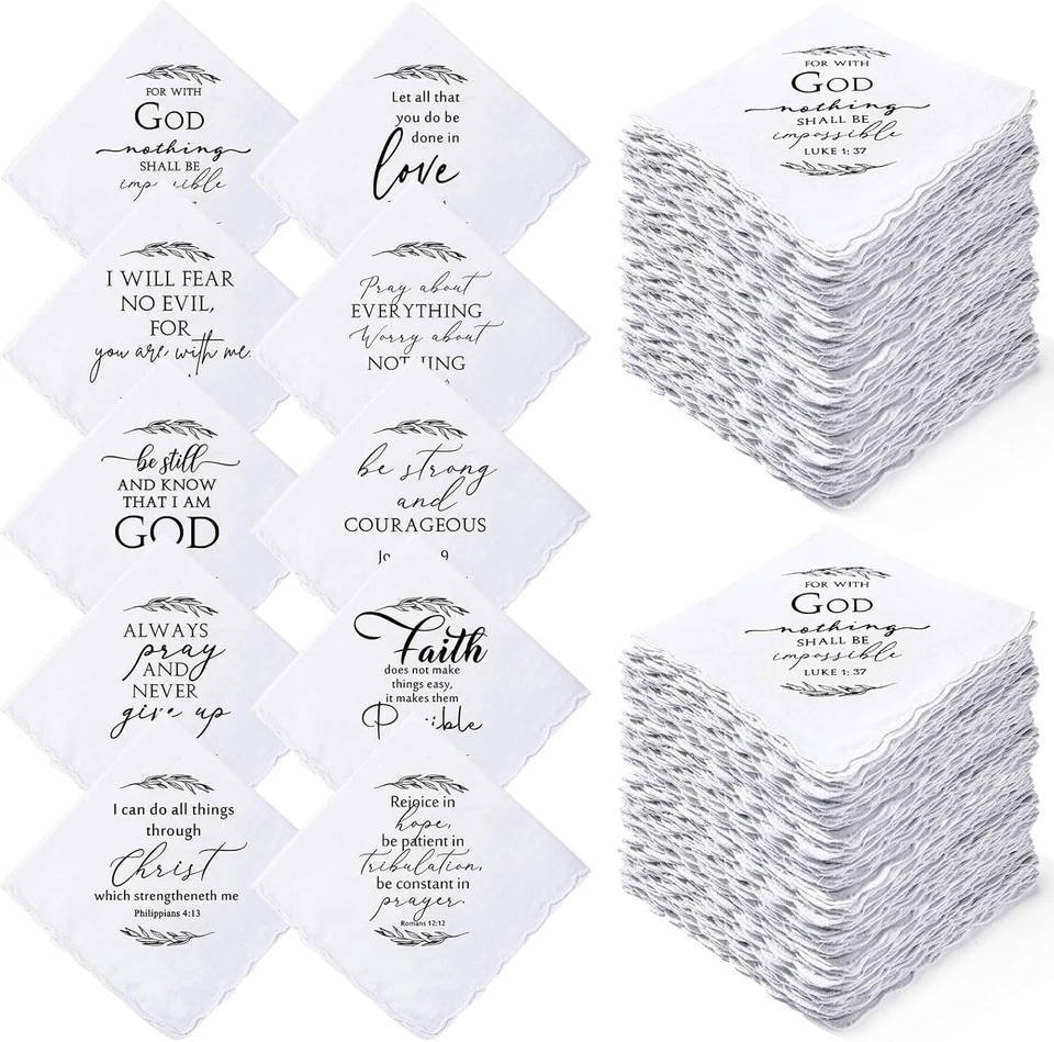 Портативные хлопковые носовые платки с цветочными стихами из Библии - упаковка 100 шт. для легкого использования - Изображение 3 из 4