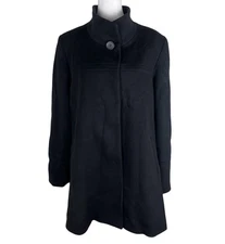 Fleurette Loro Piana Wool Jacket Black Button Up Peacoat Luxury Overcoat Size 12