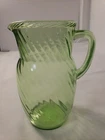 VINTAGE VASELINE URANIUM SWIRLED SPIRAL GREEN JUG PITCHER ANCHOR HOCKING?