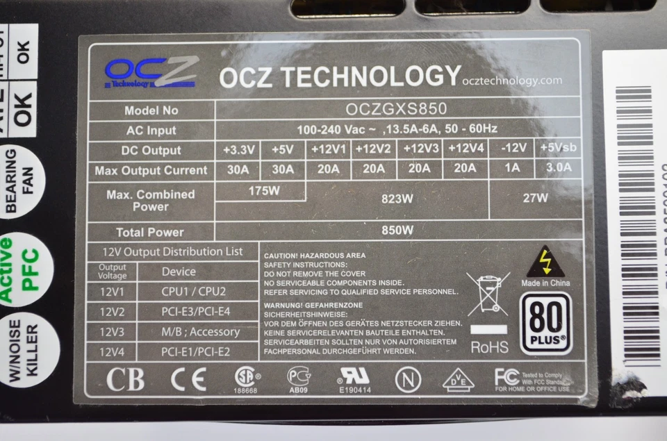 OCZ GX Series 850 Watt ATX Power Supply OCZGXS850 VIntage PSU GameXtream - Image 3 of 3