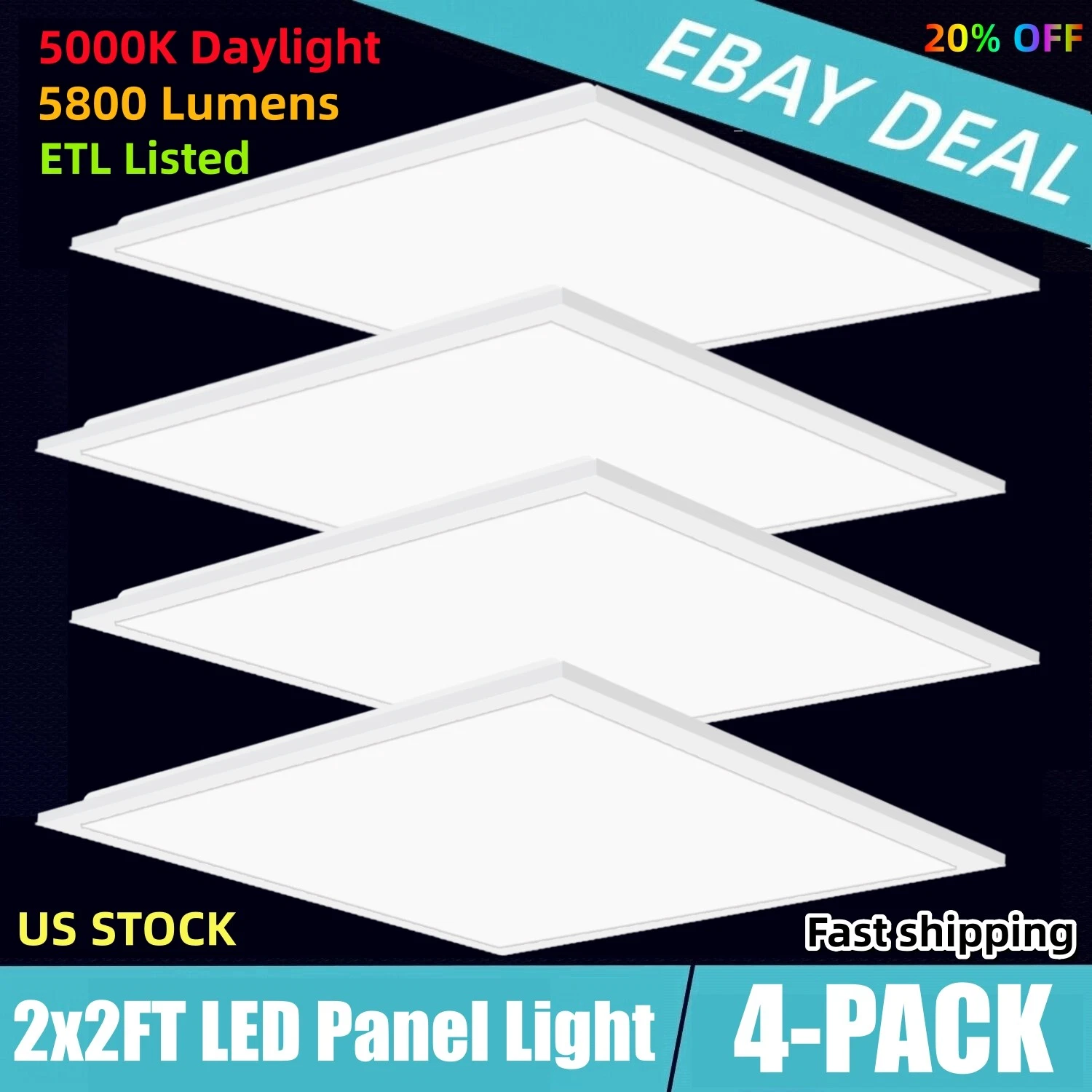 2x2 LED Flat Panel Light, Dimmable Drop Ceiling Light, 5800LM 5000K Super Bright
