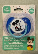 NEW NIP Disney Mickey Mouse BPA-Free Silicone Pacifier w/ Cover 0 Months BLUE