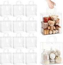 16 Pack Clear Gift Bags with Handles, 11.8" X 11.8" X 3.9" Large Reusable Plasti